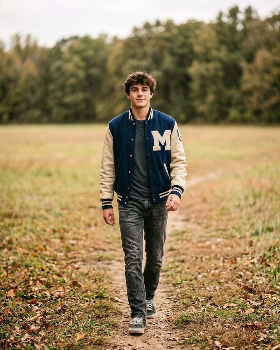 Senior walking slowly toward the camera along a dirt path, arms swinging naturally
